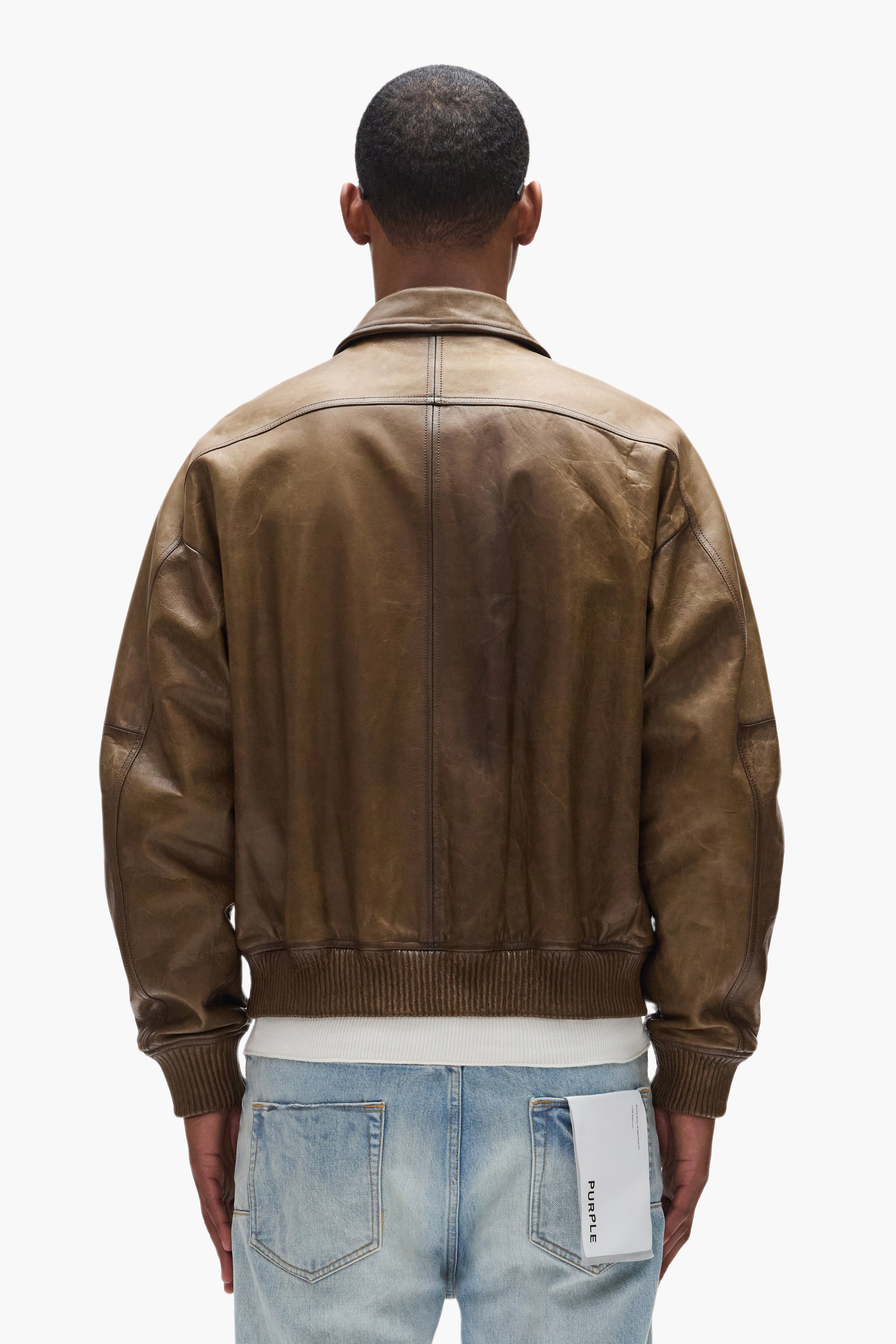 Distressed Leather Bomber Jacket